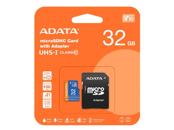 ADATA | microSDHC mälukaart 32GB | adapteriga Class 10 A1 | AUSDH32GUICL10A1-RA1