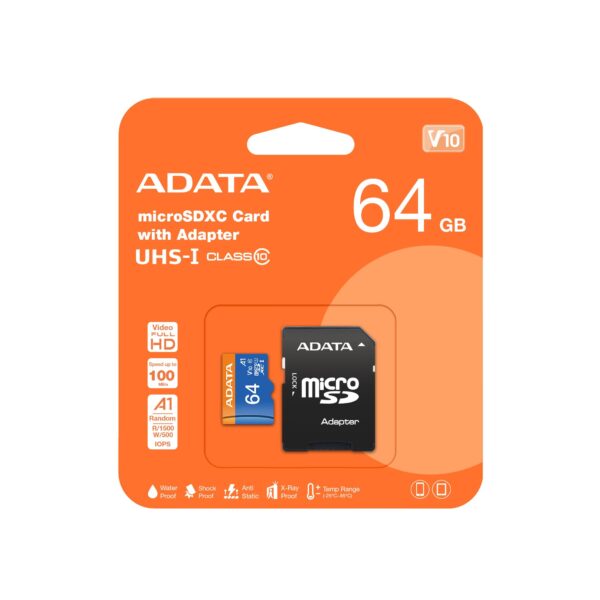 ADATA | microSDXC mälukaart 64GB | Class 10 adapteriga | AUSDX64GUICL10A1-RA1