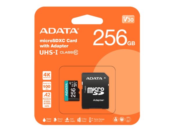 ADATA | microSDXC mälukaart 256GB | adapteriga V30 | AUSDX256GUI3V30SA2-RA1
