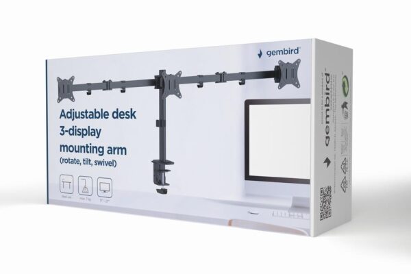 ELKO: 1394282 Gembird | Kolmekordne monitorihoob | MA-D3-01 | 17-27" | Must