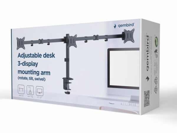 ELKO: 1394282 Gembird | Kolmekordne monitorihoob | MA-D3-01 | 17-27" | Must