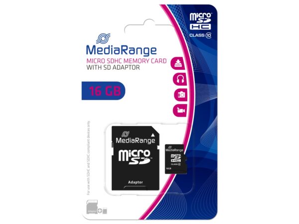 ELKO: 1396618 MediaRange | microSDHC mälukaart 16GB | Class 10 adapteriga | MR958
