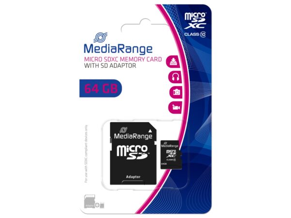 ELKO: 1405731 MediaRange | microSDXC mälukaart 64GB | Class 10 adapteriga | MR955