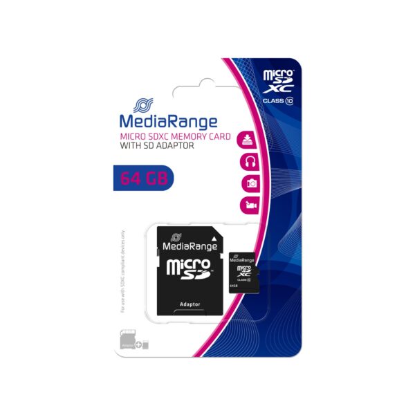 MediaRange | microSDXC mälukaart 64GB | Class 10 adapteriga | MR955