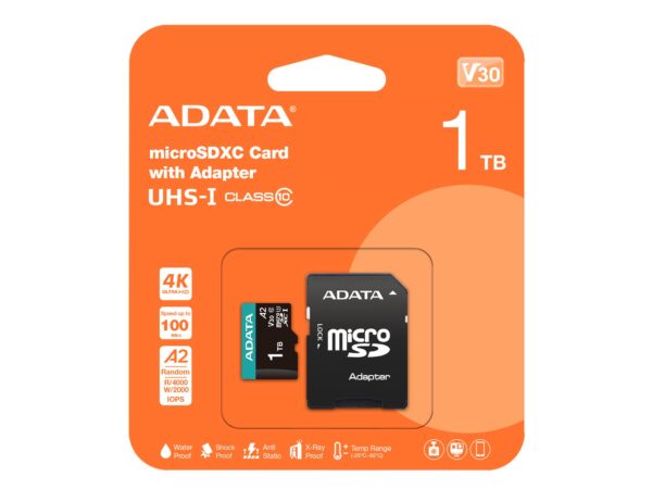 ADATA | microSDXC mälukaart 1TB | adapteriga V30 | AUSDX1TUI3V30SA2-RA1