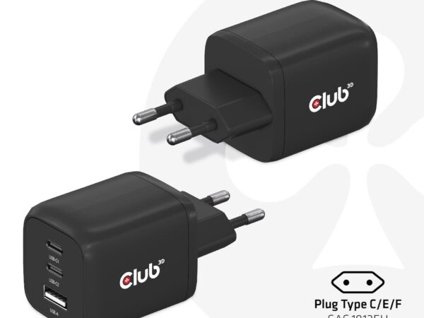 Club3D seinlaadija GaN 65W 3-port CAC-1913EU