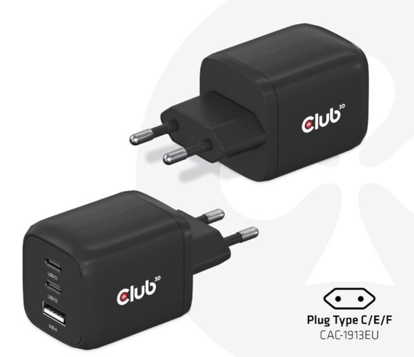 Club3D seinlaadija GaN 65W 3-port CAC-1913EU
