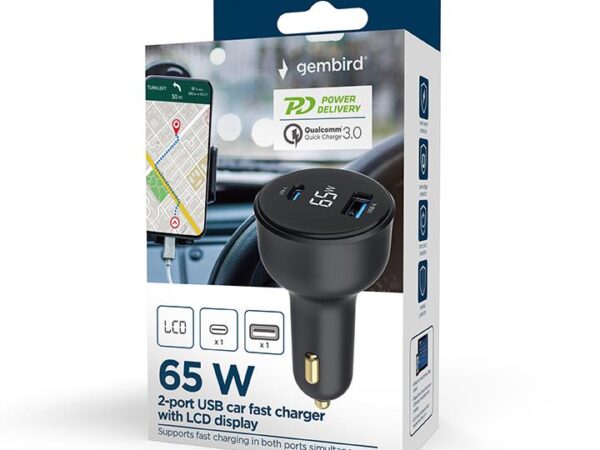 ELKO: 1434149 Gembird autolaadija USB 2-port TA-UC-AC2PD30LCD-CAR01