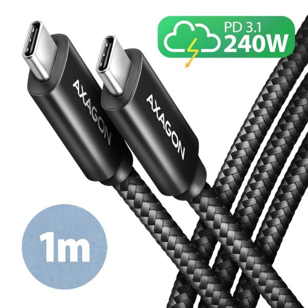 ELKO: 1438650 Axagon | USB-C to USB-C punutud kaabel | BUCM2-CM10AB | 1m | 240W | Must