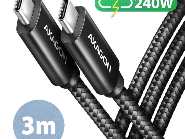Axagon | USB-C to USB-C punutud kaabel | BUCM2-CM30AB | 3m | 240W | Must
