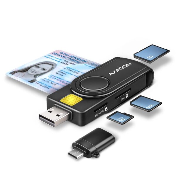 Axagon USB-C + USB2.0 smartcard reader 4-slot CRE-SMP2A