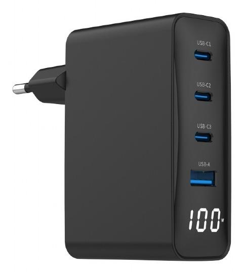Gembird GaN-laadija 100W 4-port TA-UC-PDQC100LCD-01-BK