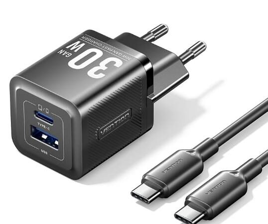 ELKO: 1447554 Vention seinlaadija USB + kaabel 30W 2-port must TZ-FEQB0-EU-01