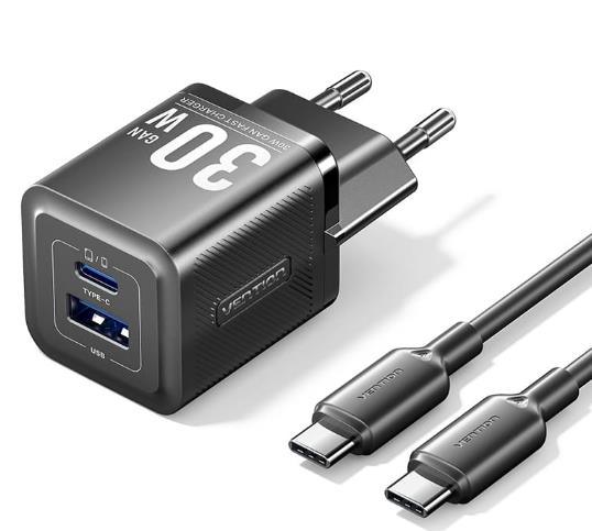 Vention seinlaadija USB + kaabel 30W 2-port must TZ-FEQB0-EU-01