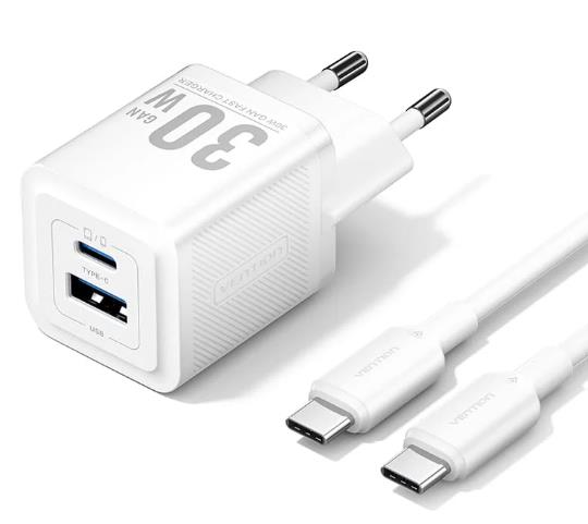 Vention seinlaadija USB + kaabel 30W 2-port valge TZ-FEQW0-EU-01