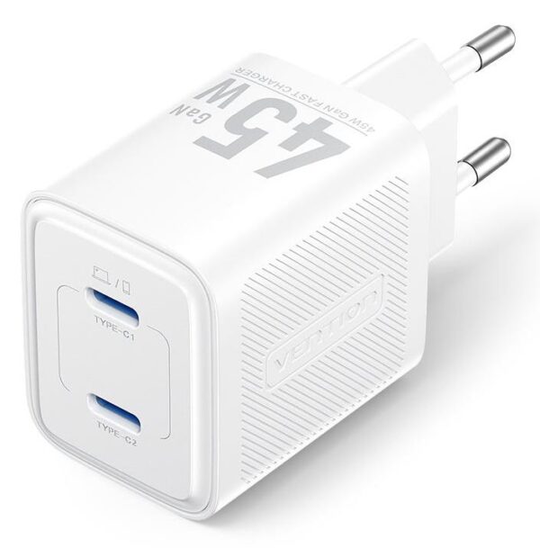 Vention seinlaadija 45W USB-C 2-port valge FEFW0-EU