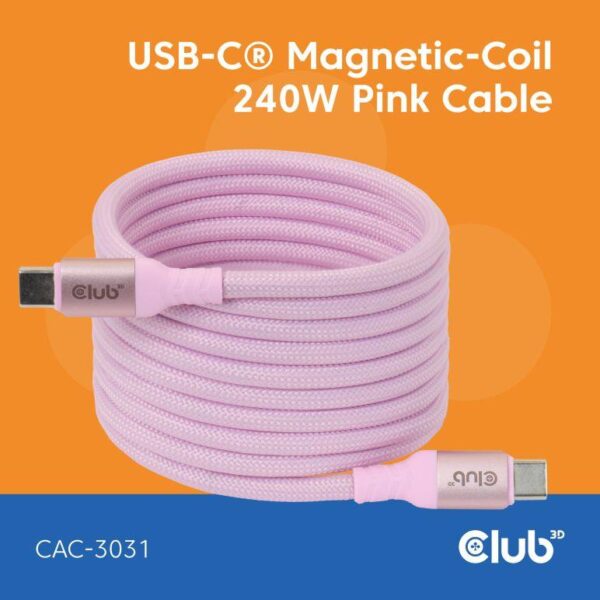 ELKO: 1448396 Club 3D | Magnetiline USB-C to USB-C kaabel | CAC-3031 | 2m | Roosa