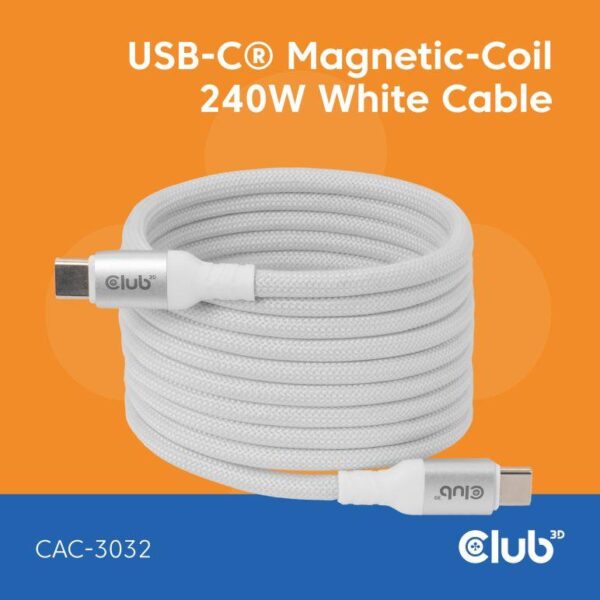 Club 3D | Magnetiline USB-C to USB-C kaabel | CAC-3032 | 2m | Valge