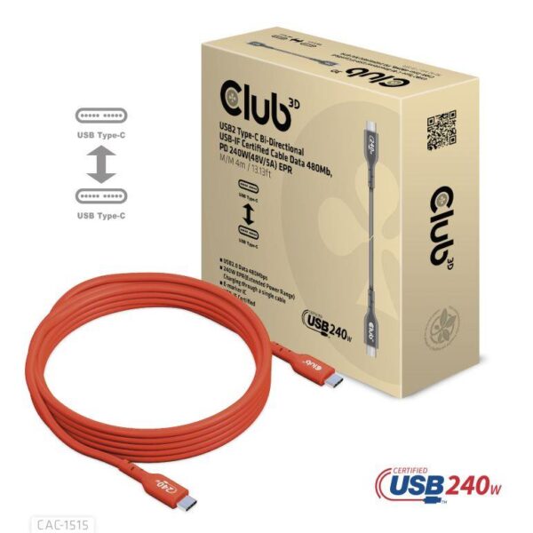 Club 3D | USB-C to USB-C kaabel | CAC-1515 | 4m