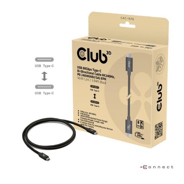 Club 3D | USB-C to USB-C kaabel | CAC-1570 | 1.2m | Must