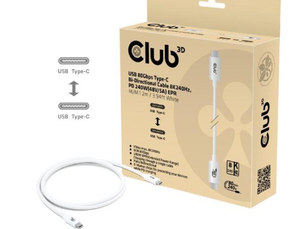 Club 3D | USB-C to USB-C kaabel | CAC-1572 | 1.2m | Valge