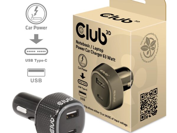 ELKO: 1448480 Club3D autolaadija USB + USB-C 63W CAC-1922
