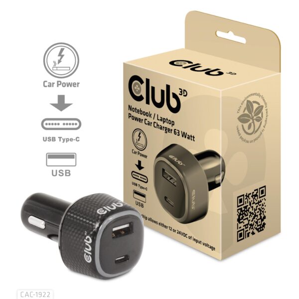 Club3D autolaadija USB + USB-C 63W CAC-1922