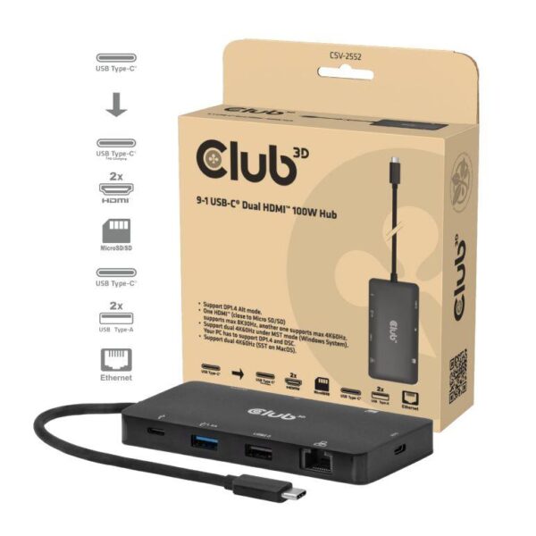 Club3D USB-C jaotur 9in1 100W