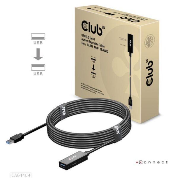 Club 3D | USB3.2 pikenduskaabel 5m M/F | CAC-1404