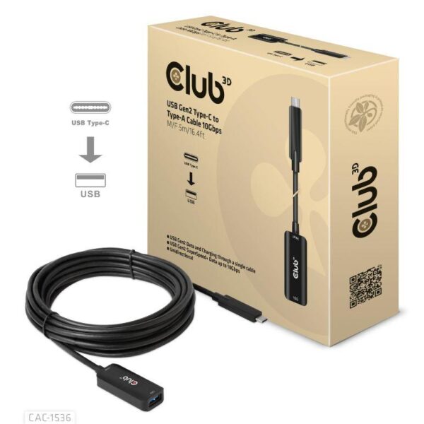 Club 3D | USB-C to USB pikenduskaabel | CAC-1536 | 5m