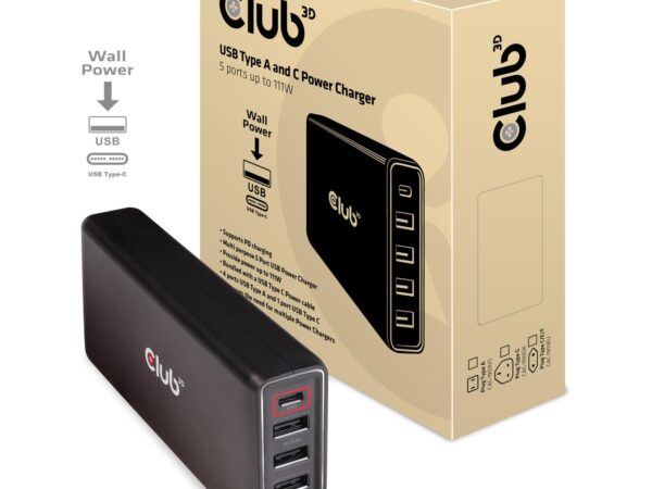 Club3D seinalaadija 111W 5-port koos kaabliga