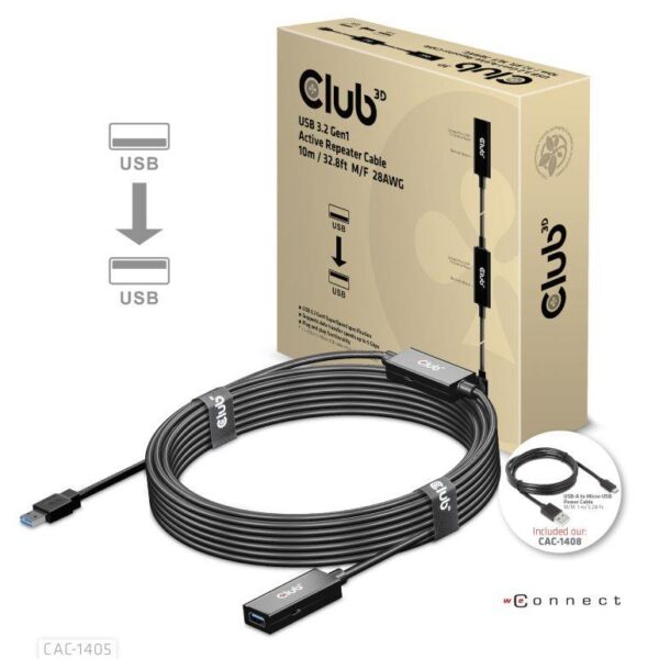 Club 3D | USB3.2 repeater kaabel 10m M/F | CAC-1405