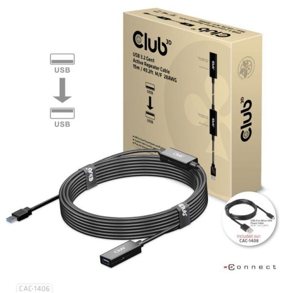 Club 3D | USB3.2 repeater kaabel 15m M/F | CAC-1406