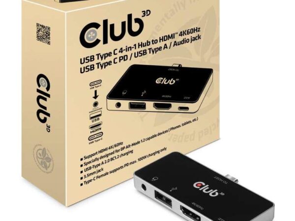 Club3D USB-C jaotur 4in1 HDMI 100W CSV-1591