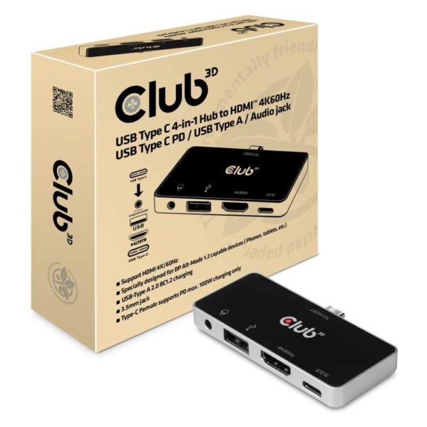 Club3D USB-C jaotur 4in1 HDMI 100W CSV-1591