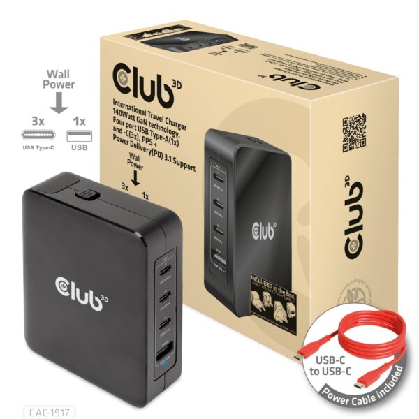 Club 3D 140W GaN USB-C reisilaadija CAC-1917