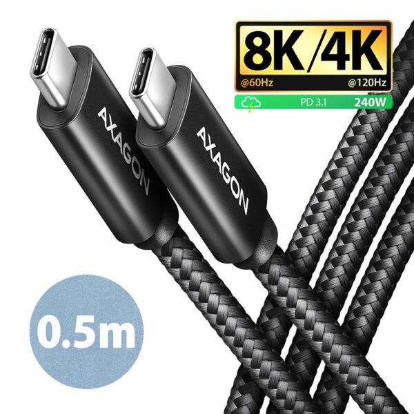 ELKO: 1453212 Axagon | USB-C to USB-C kaabel | BUCM4X-CM05AB | 0.5m | 240W | 8K | Must