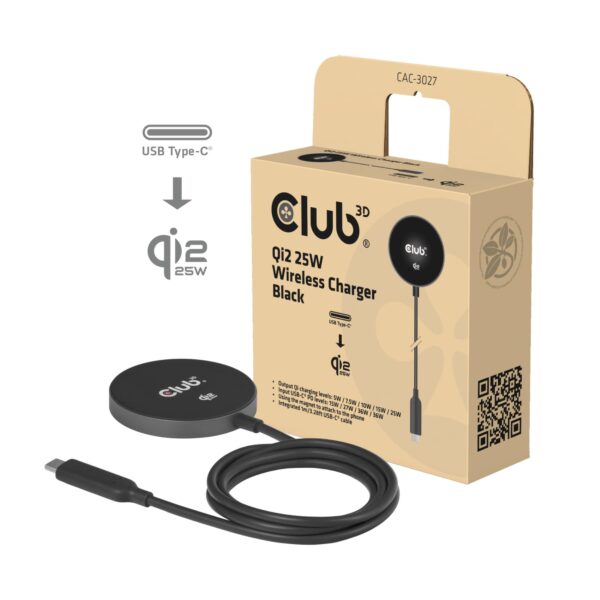 Club 3D Qi2 MagSafe juhtmevaba laadija 25W must CAC-3027