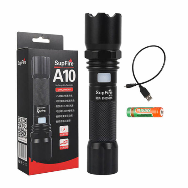Superfire A10 taskulamp, 550 lm, USB, 100-200 m, 5 režiimi