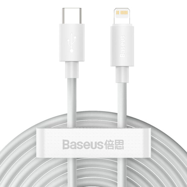 Baseus Simple Wisdom andmesidekaabli komplekt USB-C to Lightning PD 20W (2tk/komplekt) 1.5m valge