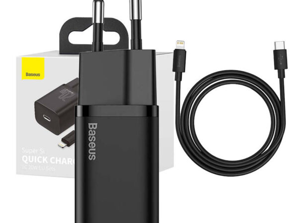 19718_1 Baseus Super Si kiire laadija 1C 20W USB-C kaabliga Lightning 1m (must)