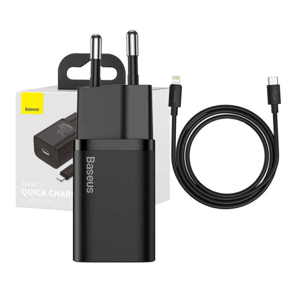 Baseus Super Si kiire laadija 1C 20W USB-C kaabliga Lightning 1m (must)