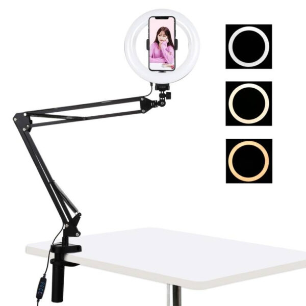 19849_3 Puluz 20 cm LED Vlogging Ring PKT3089B lauaarm.