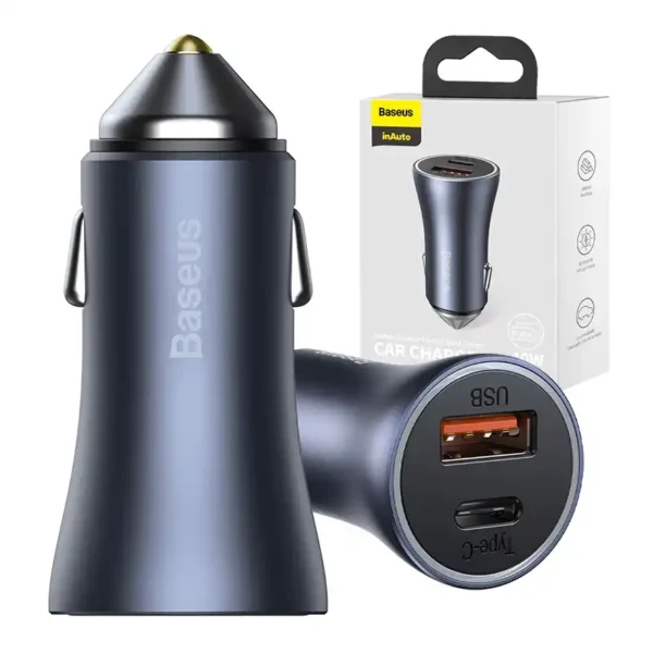20205_1 Baseus Golden Contactor Pro auto laadija USB + USB-C, QC4.0+, PD, SCP, 40W (hall)