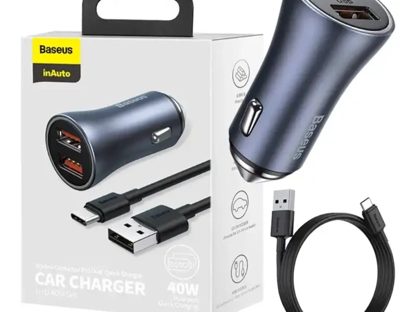 20208_1 Baseus autolaadija 2x USB 40W kaabliga 1m must hall