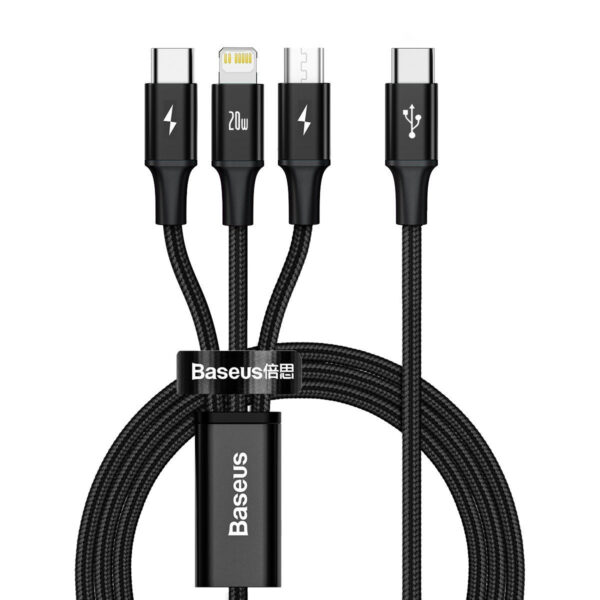 Baseus Rapid Series 3-in-1 kaabel USB-C M+L+T 20W 1.5m Must