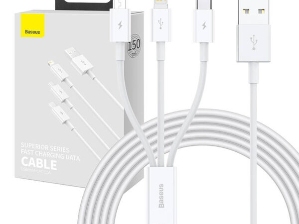 20545_11 USB kaabel 3in1 Baseus Superior Series, USB micro USB / USB-C / Lightning, 3.5A, 1.5m (valge)