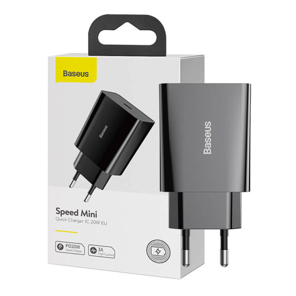 21026_1 Baseus Speed Mini Kiire Laadija, USB-C, PD, 3A, 20W (must)