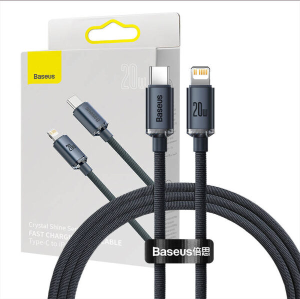 Baseus Crystal kaabel USB-C to Lightning, 20W, PD, 1.2m (must)