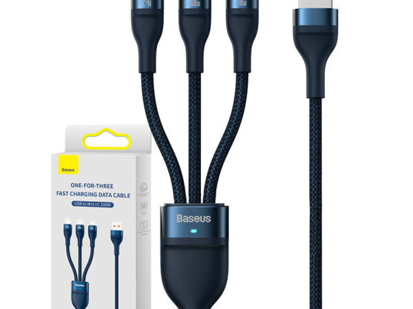 24320_8 3in1 USB kaabel Baseus Flash Series, USB-C + micro USB + Lightning, 100W, 1.2m (sinine)